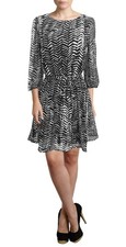Womens Shift Mid-Length Dress Black XL Chevron Inky Edge Print