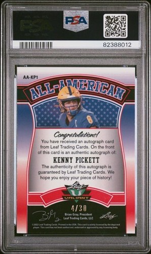 DA102390 2022 VALIANT ALL-AMERICAN AUTO KENNY PICKETT CRYSTAL GREEN 4/30 PSA 10 - Picture 2 of 2