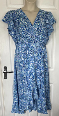 Quiz Gr. 18 Hellblau Animal Print Kurzarm Wickeloptik Kleid Neu