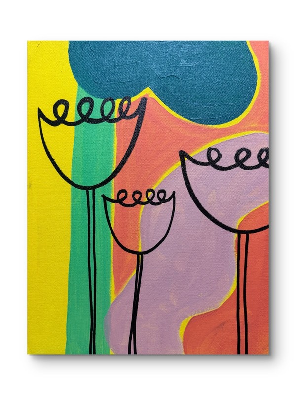 Acrylic Original Abstract Floral Line Art Artwork 11 x 14 Canvas
