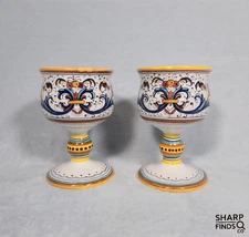 Fima Deruta Italy Hand Painted Goblets Pair Ricco Style 6 in Signed