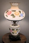 Vintage GWTW Parlor Ornate 3-Way Lamp Hand Painted Flowers Cream Luster 25"