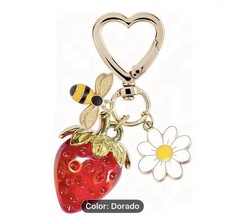 Strawberry Bee Flower Heart Multicolor Key Chain Metal Acrylic Enamel 7.5cm
