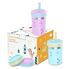  2 Pack 10 oz 2-in-1 Stainless Steel Kids Tumbler Cups with Silicone Sleeves...