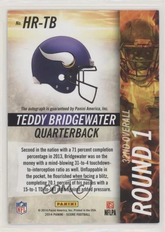 2014 Panini Hot Rookies Signatures Showcase /25 Teddy Bridgewater #HR-TB Auto RC - Image 2 of 2
