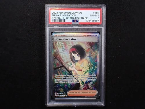 2023 POKEMON MEW EN-151 SPECIAL ILLUSTRATION RARE #203 ERIKA'S INVITATION PSA 8