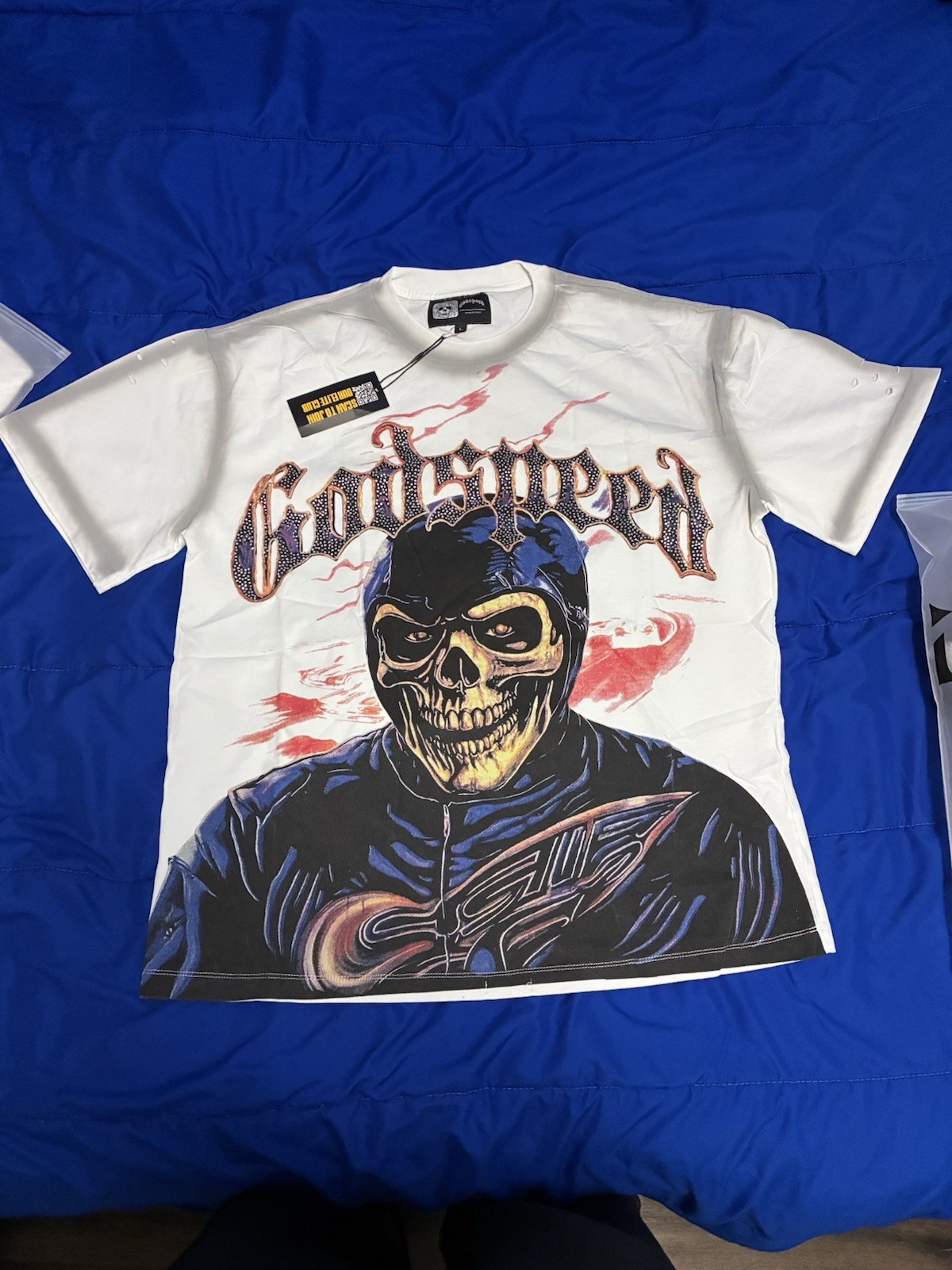 Godspeed white t-shirt with skull design size large brand new with tags and bag