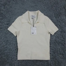 & Other Stories Shirt Womens XS Ivory Ribbed Knit Polo Collar Short Sleeve NWT