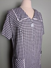 Vintage 1960s Black White Gingham Zip Front Shift Dress