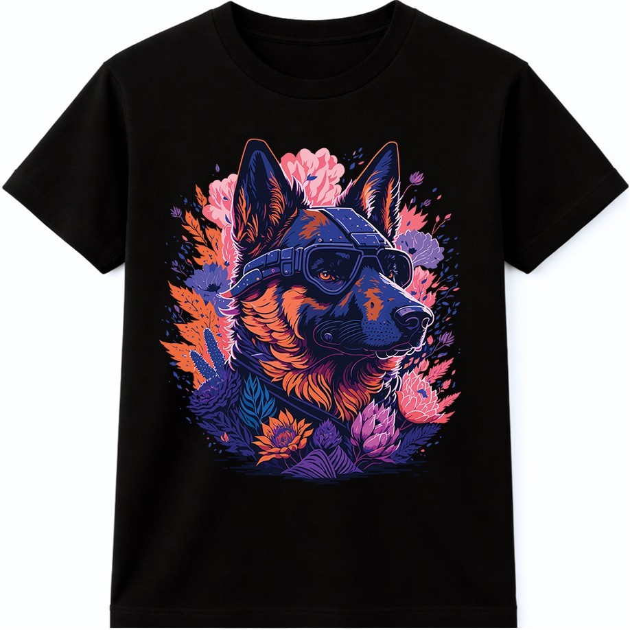 German Shepherd Graphic T Shirt Dog with Goggles Colorful Art Design Tee