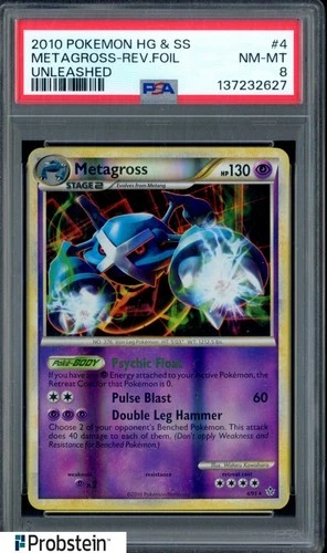 2010 Pokemon HG & SS Unleashed #4 Metagross - Reverse Foil PSA 8 NM-MT