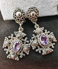 Jerusalem Cross Alexandrite blue purple colour change 1000 silver 925 Earrings
