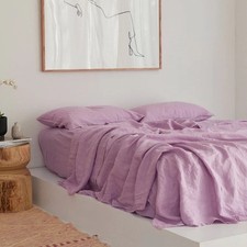 Lilac Pure linen Sheet set 3 pieces - flat sheets and two pillow cases Cover Set