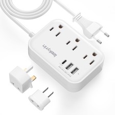 European Travel Plug Adapter, US to UK Europe Power Strip for EU/UK/US with U...