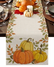 Thanksgiving Pumpkin Leaf Table Runner Dresser Scarf 13 x 72 Inch Cartoon Ora...