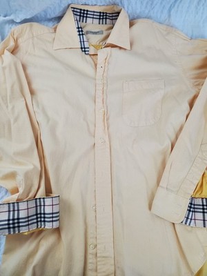 Burberry Men's Size Large Cotton Nova Check Flip Cuff Dress Shirt Yellow 16 1/2