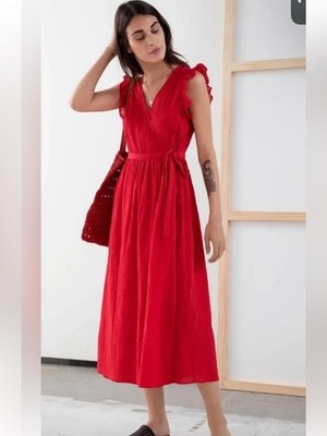 & Other Stories Paris Atelier Wrap Midi Dress   Crimson Red autumn wedding guest