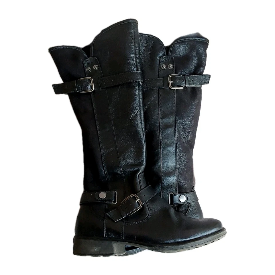 Botas de Equitação Baretraps Femininas Tamanho 7M Sheree Gen. Couro Forrado com Pele Preto Zíper - Imagem 3 de 4