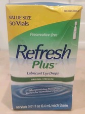 Refresh Plus Lubricant Eye Drops 50 Vials 0.01 oz 0.4mL Each. Exp: 06/2026