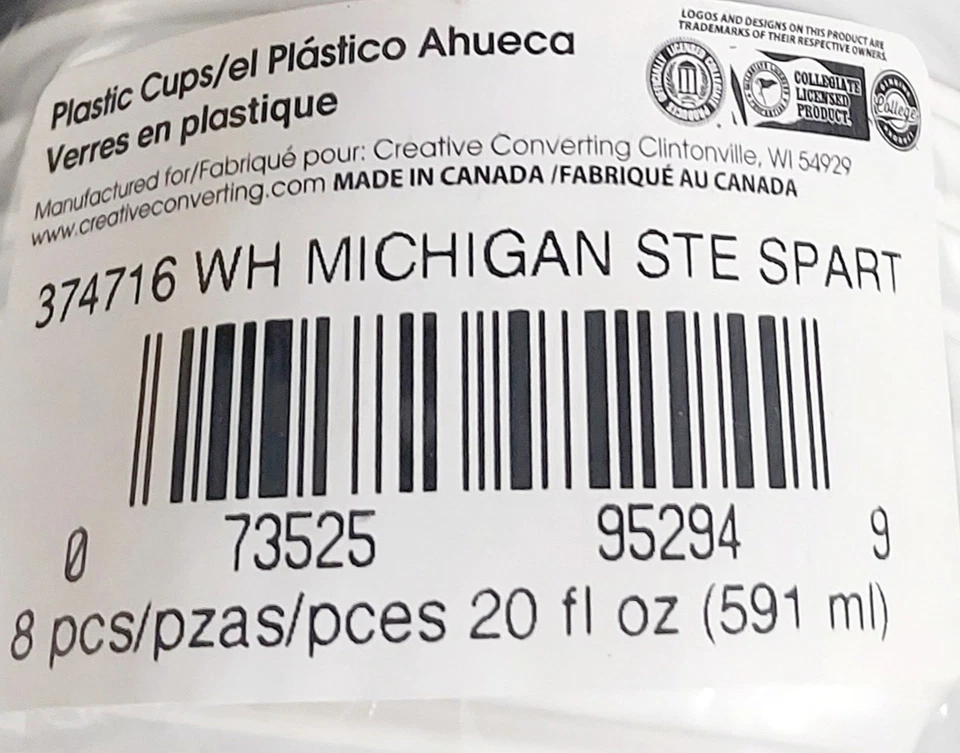 Michigan St. Spartans 20oz Plastic Cups 8-Pack Tableware Party Supplies Sports - Image 4 of 4