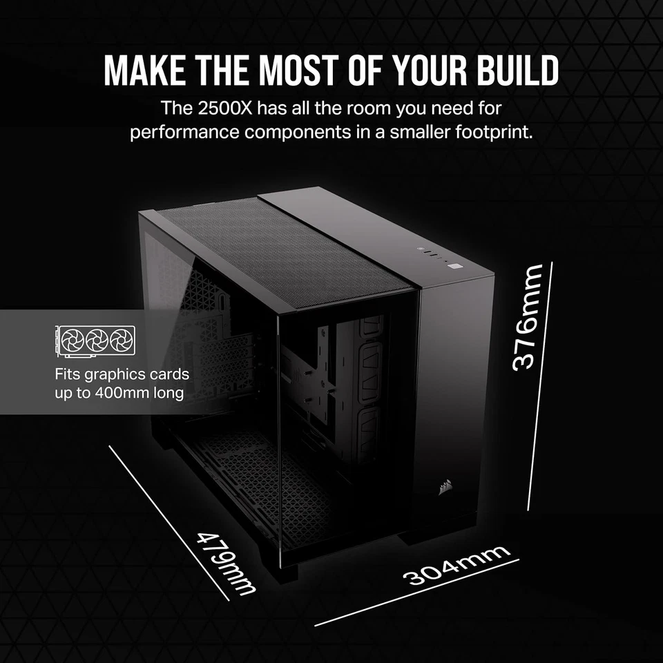 Corsair 2500X Dual Chamber Gaming Case w/ Glass Side & Front, Micro ATX, Mesh Pa - Image 2 of 4