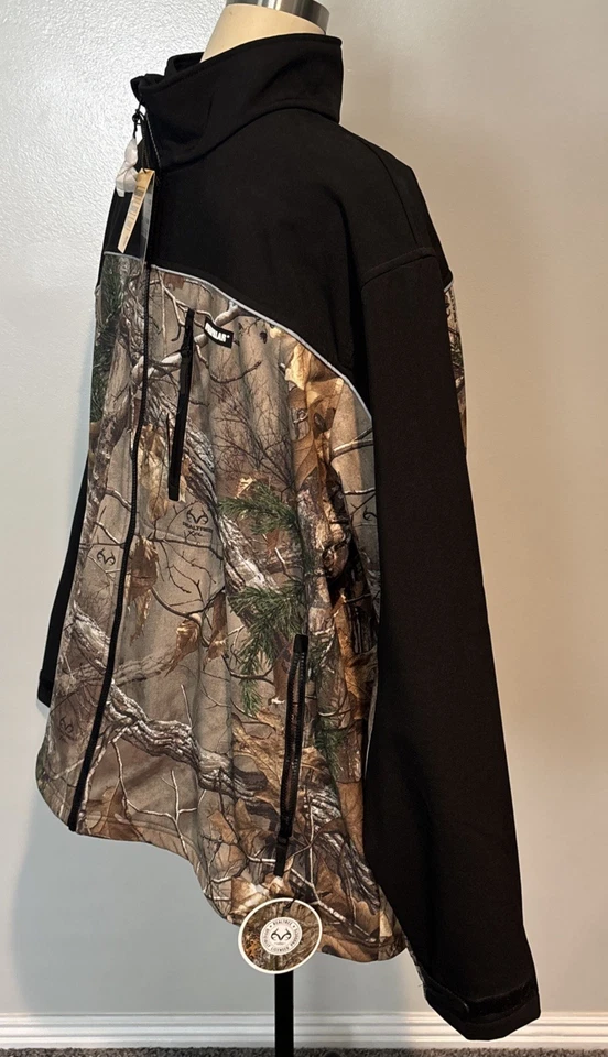 Caterpillar HEAVY DUTY Soft Shell Jacket Black Real Tree Camo Zip Up Men's 3XL - Image 3 of 4