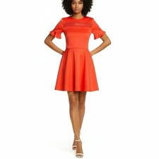 Ted Baker London Dress Womens Size 1 Red Fit Flare Ruffled Sleeve Elegant Party