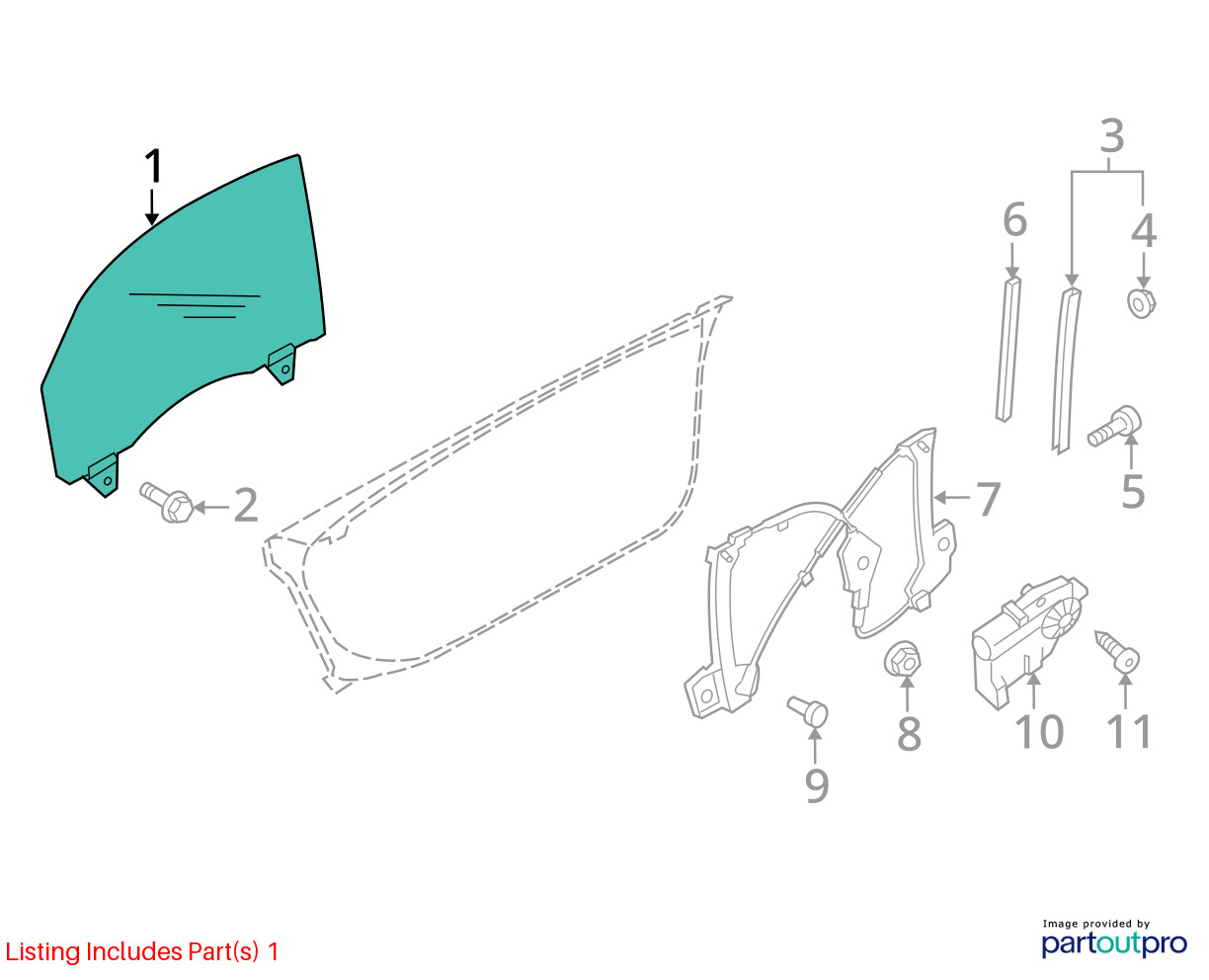 2008-2015 AUDI R8 TYPE 42 OEM COUPE FRONT RIGHT DOOR WINDOW GLASS