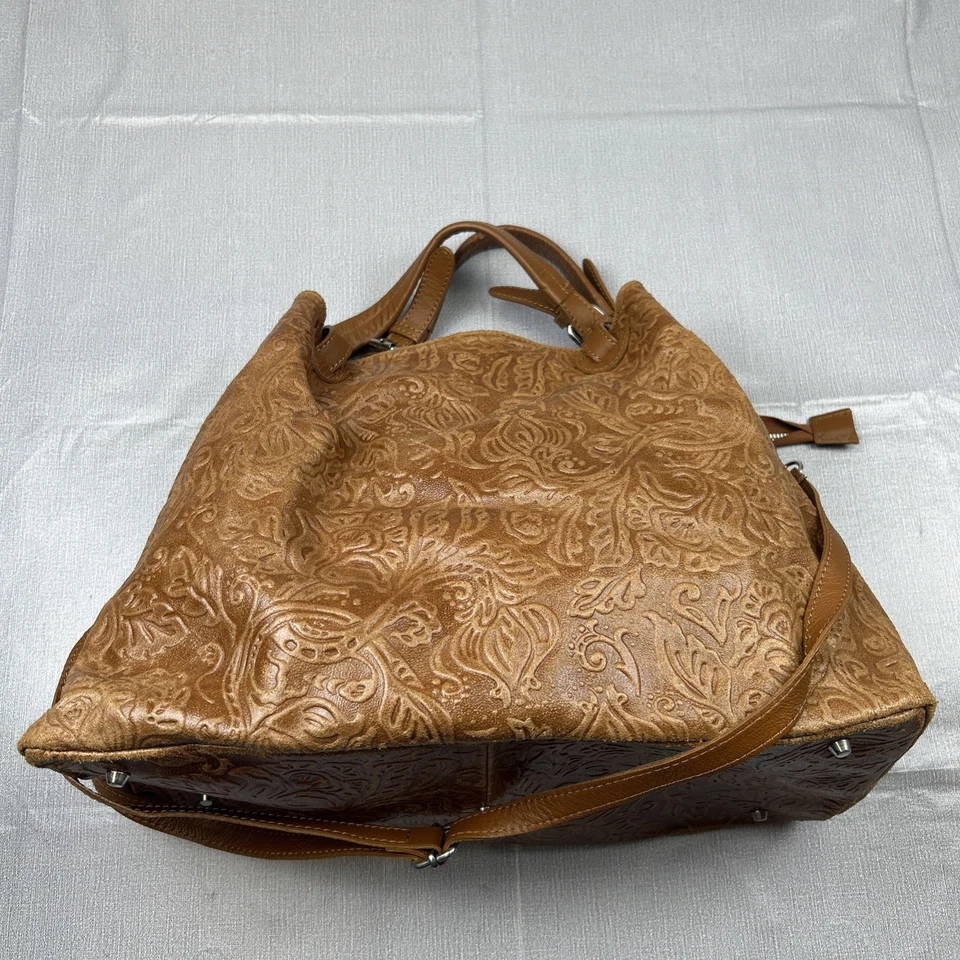 Bolso de Hombro Valentina Fiore Cuero Repujado Tostado Hecho en Italia Boho Cartera Bolso de Mano Foto 2 de 4