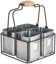 Colonial Tin Works 4-Tin Metal Organizer with Handles – 9"x9"x5.5", Gray Green