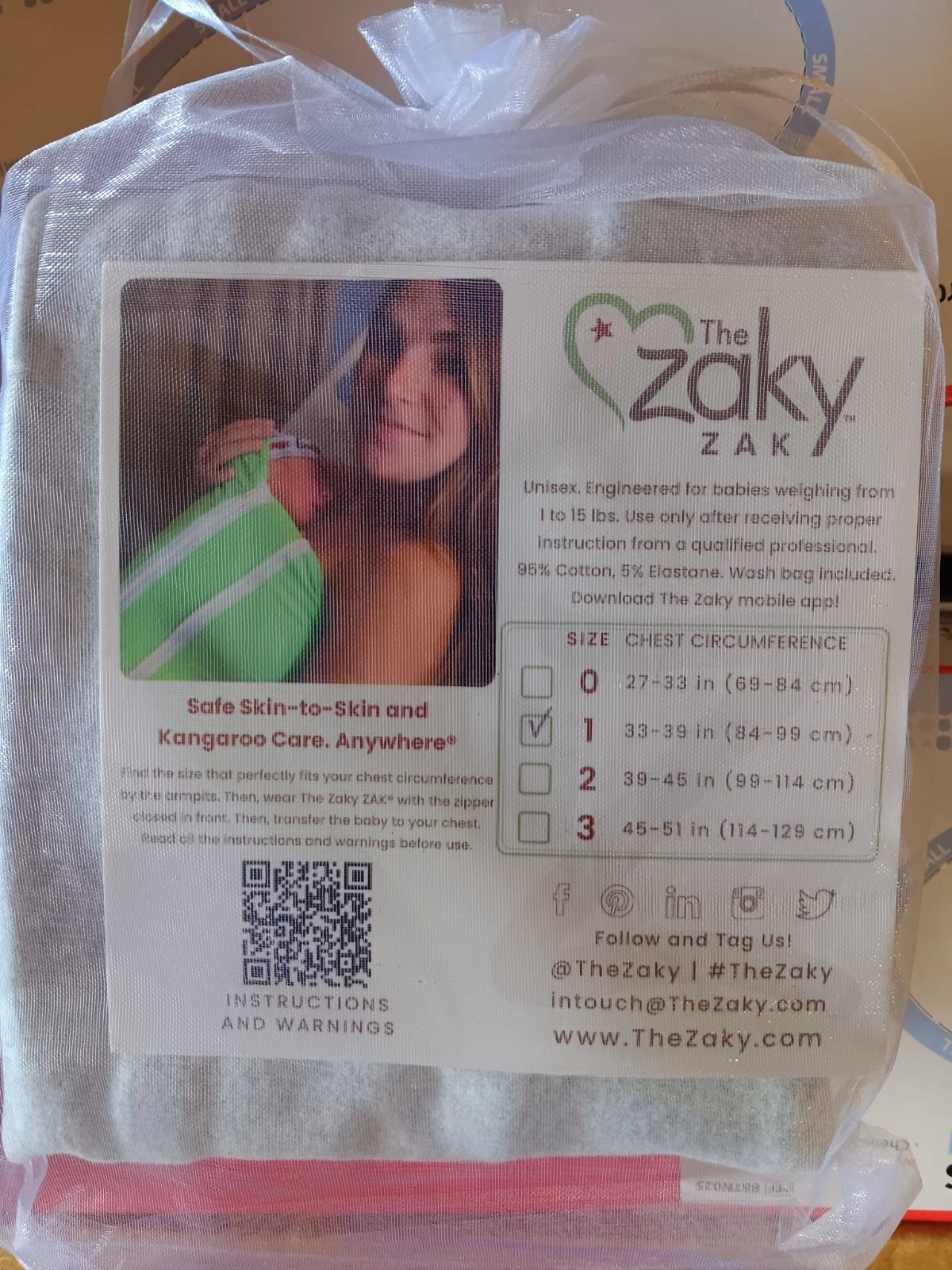 The Zaky Zak Baby Wrap Skin To Skin Zippered Wrap 36inx39in