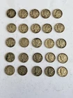 Mercury Dimes Lot of 25 US 10C Silver Coins 1936-1945 Circulated