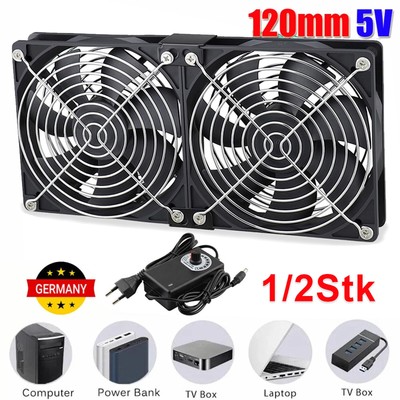1/2x PC Ventilator Doppel lüfter 120mm Leise Gehäuselüfter Einstellbare Fan 5V