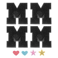4pcs Iron on Letter Patch Chenille Letter Patches Alphabet Stickers, Black, m