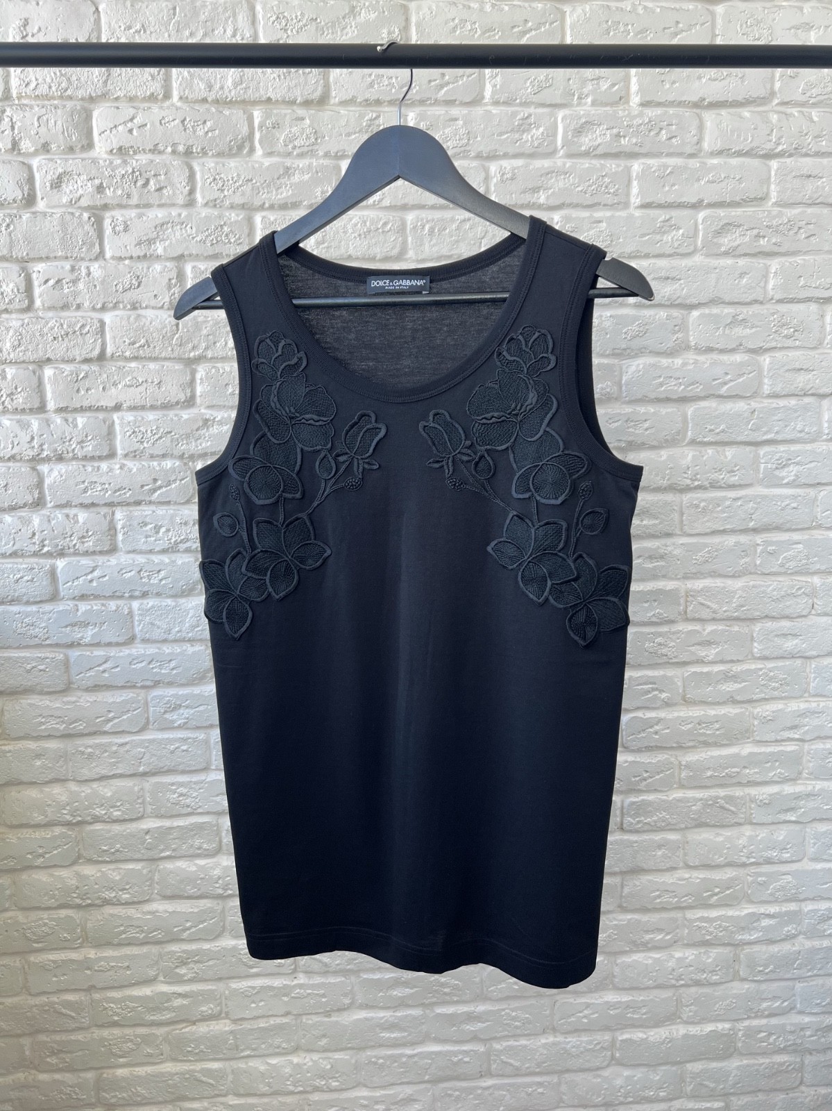 Dolce & Gabbana Black Floral Embroidered Tank Top Women's Size 42
