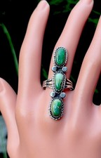 Vintage Navajo 3 Stone Green Turquoise Ring Sterling Silver 925 Size 8 3/4