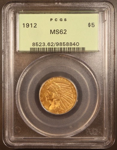 1912 PCGS MS62 $5 Gold Half Eagle - Rare Coin, OGH Old Holder! Upgrade Potential