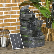 Water Fountain, Garden Water Feature with LED Lights and Pump, Dark Grey