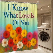 Colorful Floral Shower Curtain - Love Theme, Waterproof Fabric