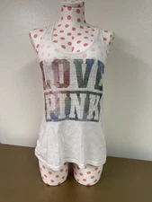 Victoria’s Secret PINK White Racer Back Tank Top - Rainbow Sequin Love Pink XS