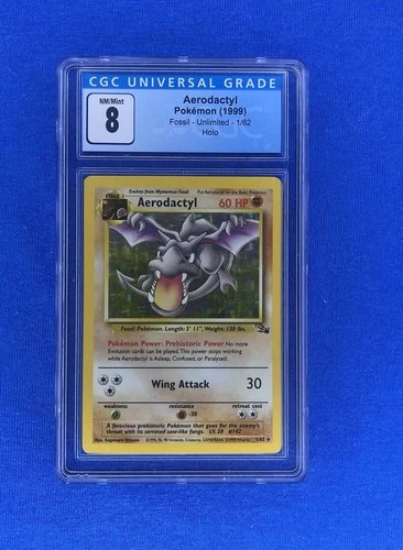 Pokémon Aerodactyl Fossil 1/62 Holo Unlimited 1999 CGC 8