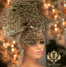 Aimee Fuller Black Gold Runway Holiday Christmas Gala Fascinator Hat Black Tie