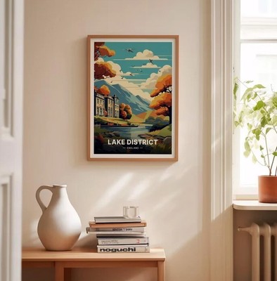 Lake District Travel Poster, Scenic Landscape Wall Art