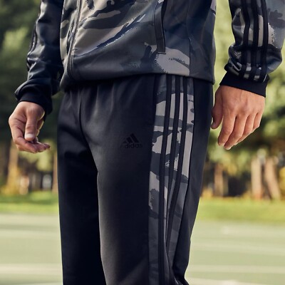 Adidas Men's Essentials Camo Tricot Track Pants - Black / Grey