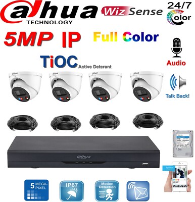 DAHUA TIOC 5MP IP CCTV KAMERA SYSTEM 4K NVR 2WAY AUDIO COLORVU DH-IPC-HDW3549P-