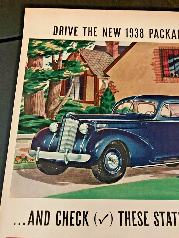 1938 Packard Six - Vintage Original Illustrated Automotive Print Ad / Wall Art - Image 2 of 4