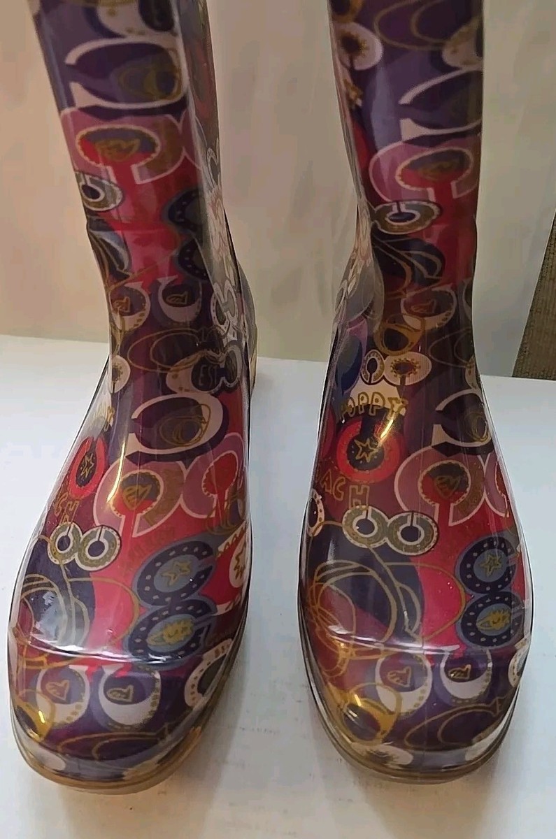 Coach Poppy Graphic Rain Boots Waterproof Size 8B Multicolor