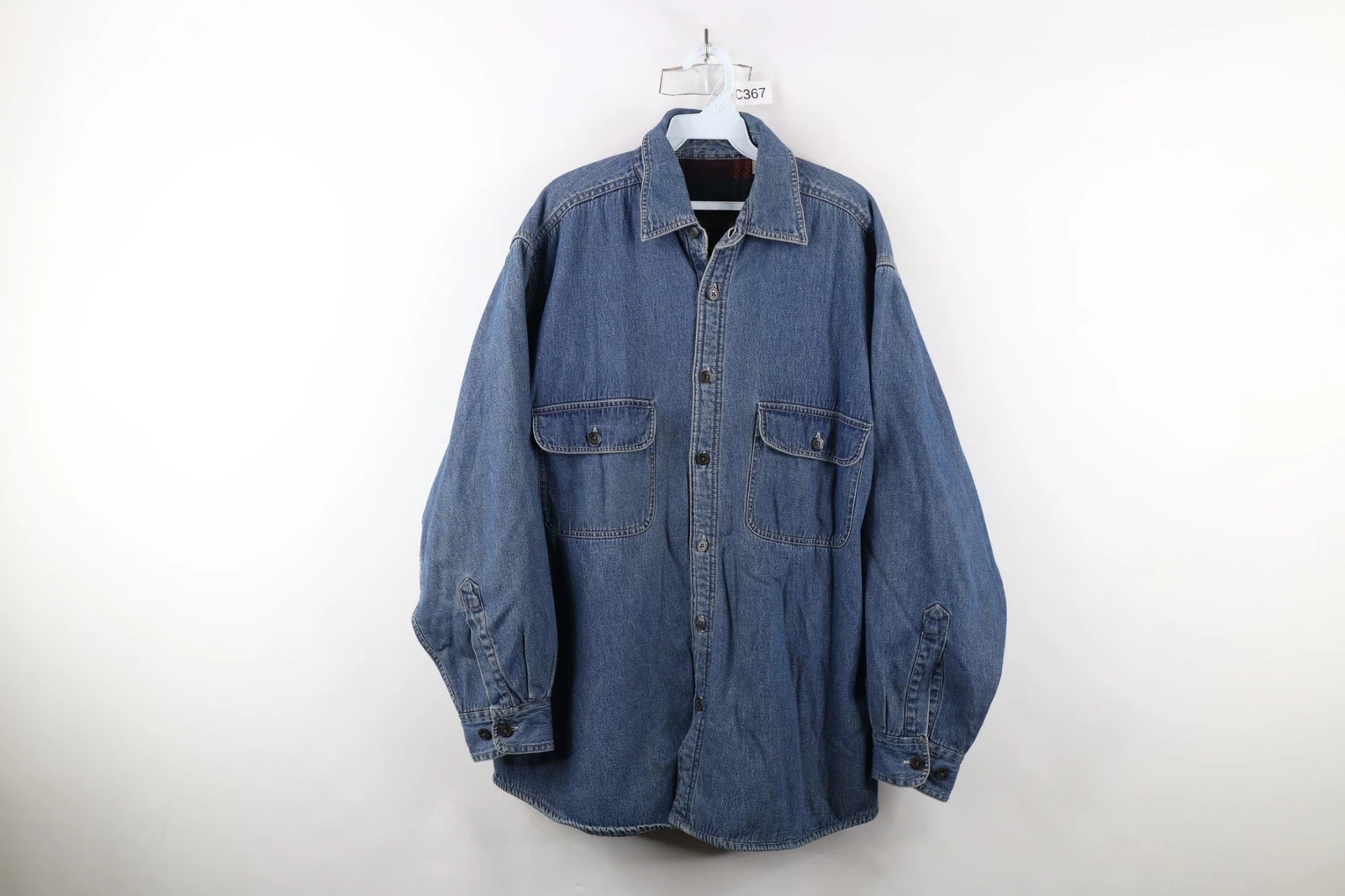 Vtg 90s Streetwear Mens L Fleece Lined Denim Jean Button Shirt Jacket Jac Shirt