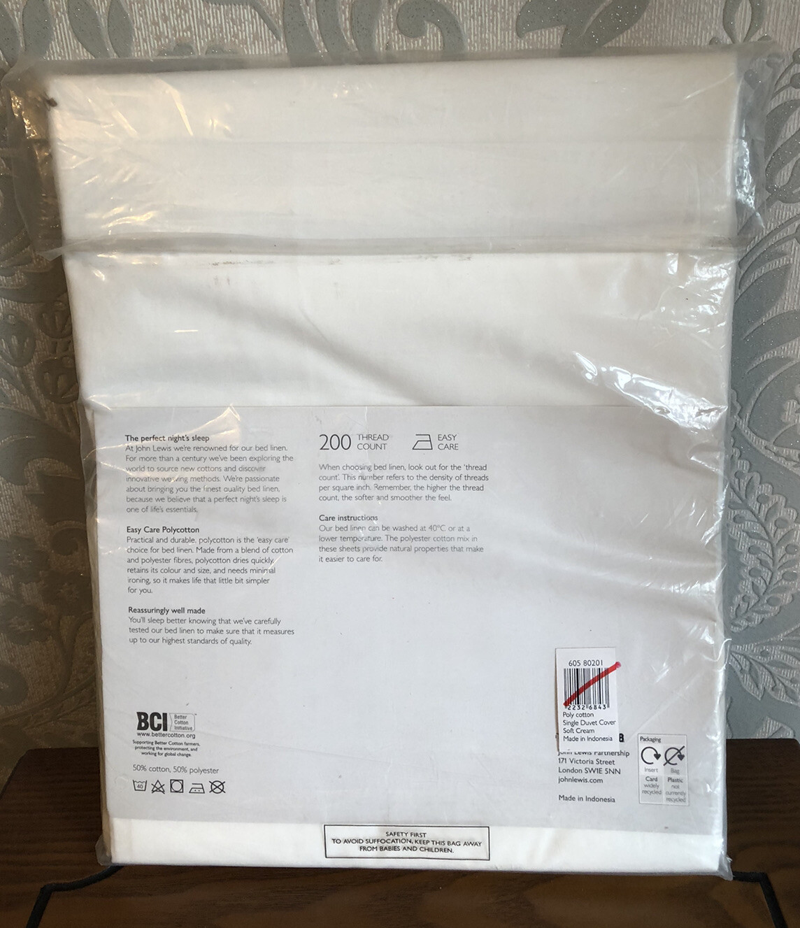 John Lewis Easy Care 200 Thread Count Polycotton Single Duvet Cover