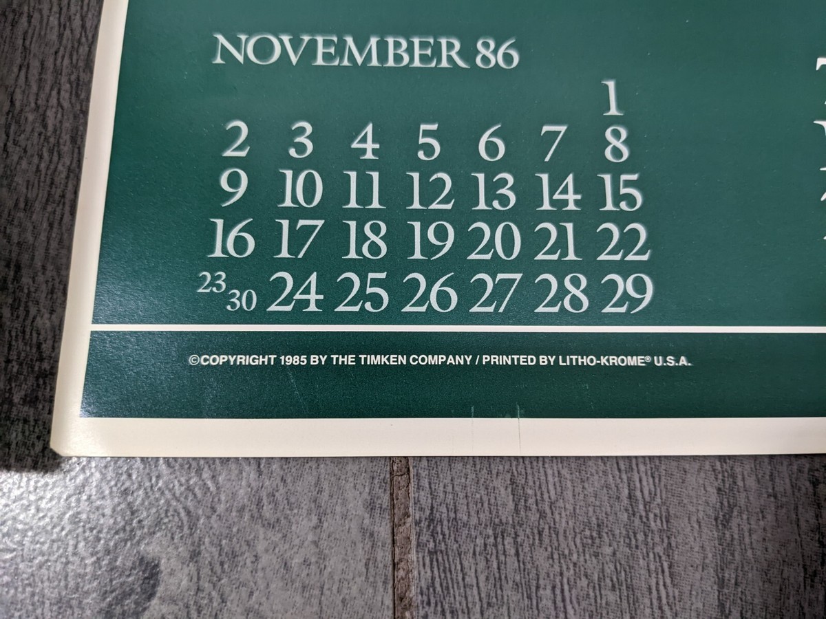 Vintage 1986 TIMKEN Calendar Complete Year - Retro 1980s